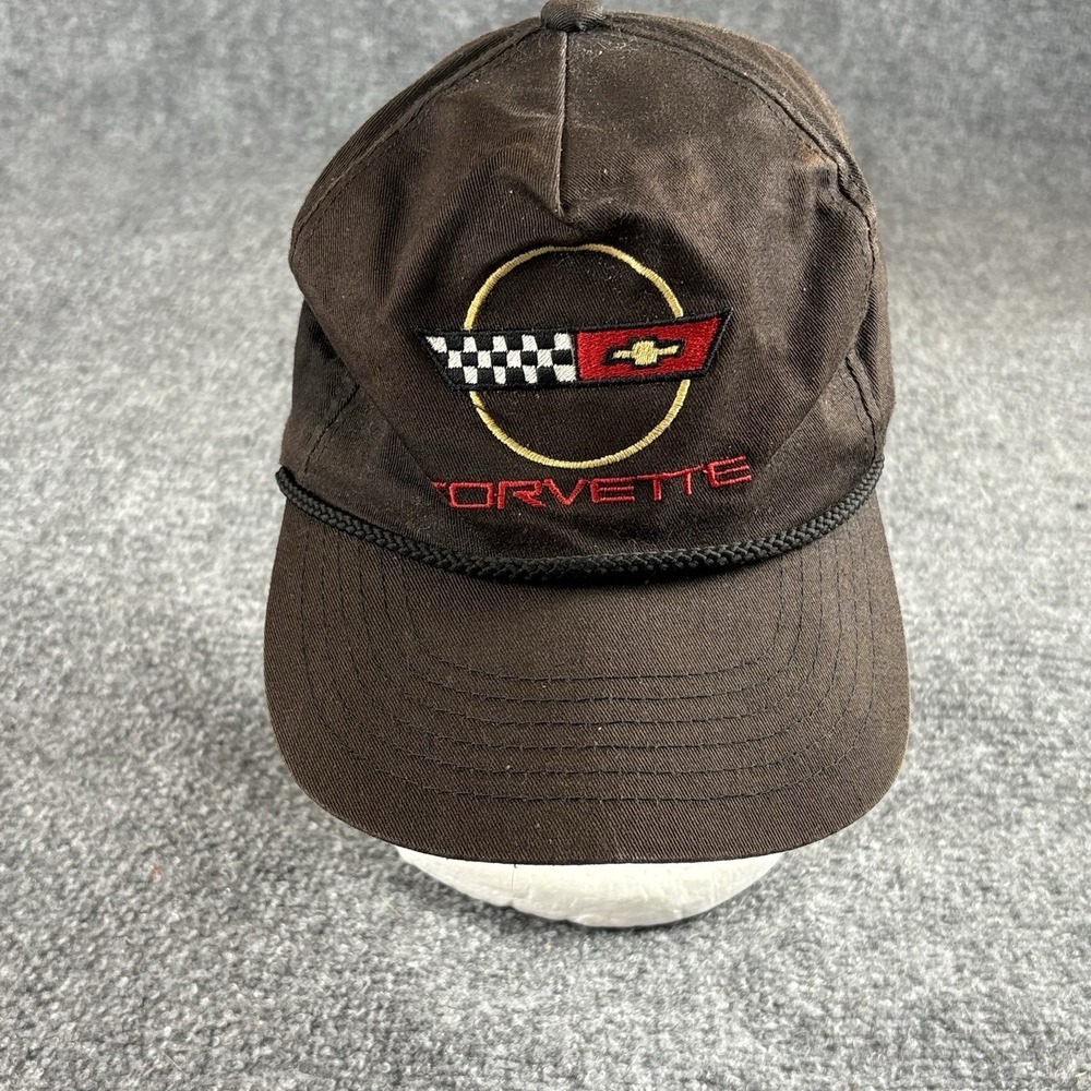 VTG 80s 90s Chevrolet Corvette‎ Hat Black Snapback Rope Cap Embroidered Logo